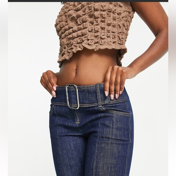 Topshop Denim - Topshop Y2K buckle flare jeans in indigo, size 30” waist